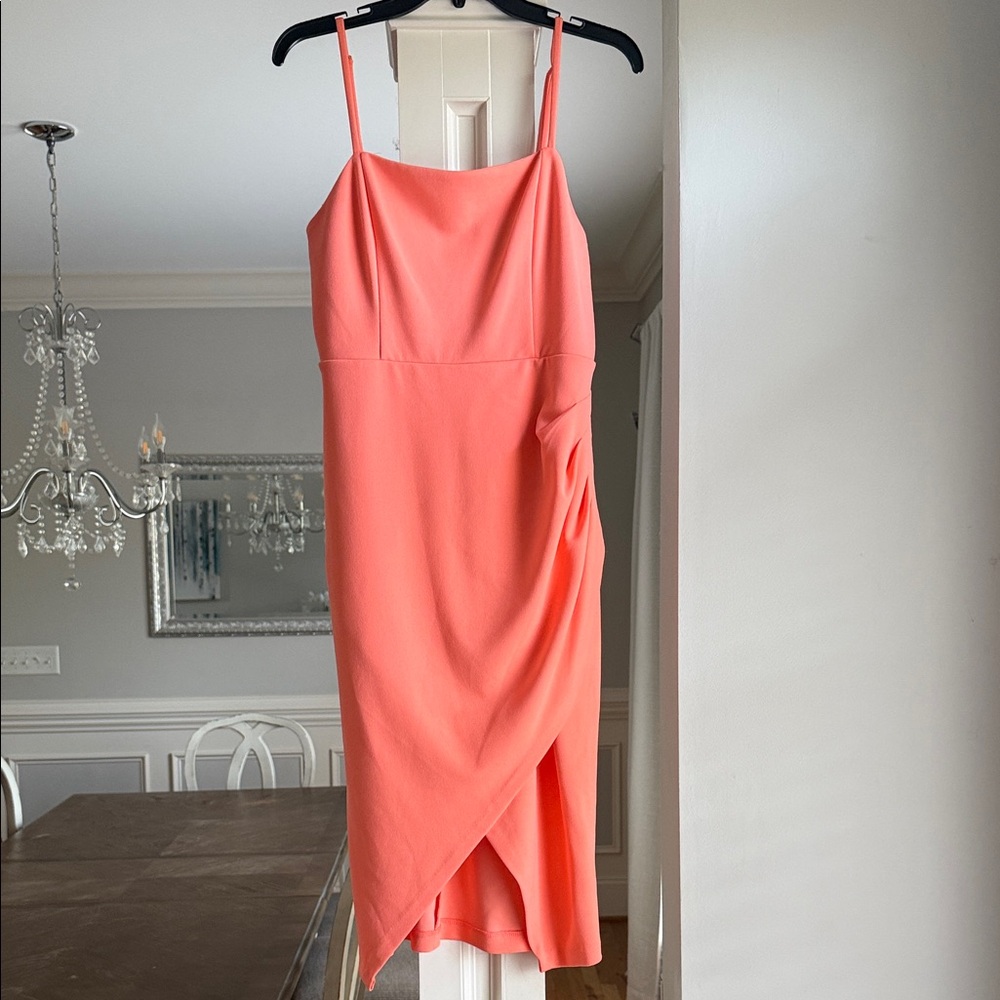 Laundry By Shelli Segal Coral Midi Dress with Draped Tulip Skirt